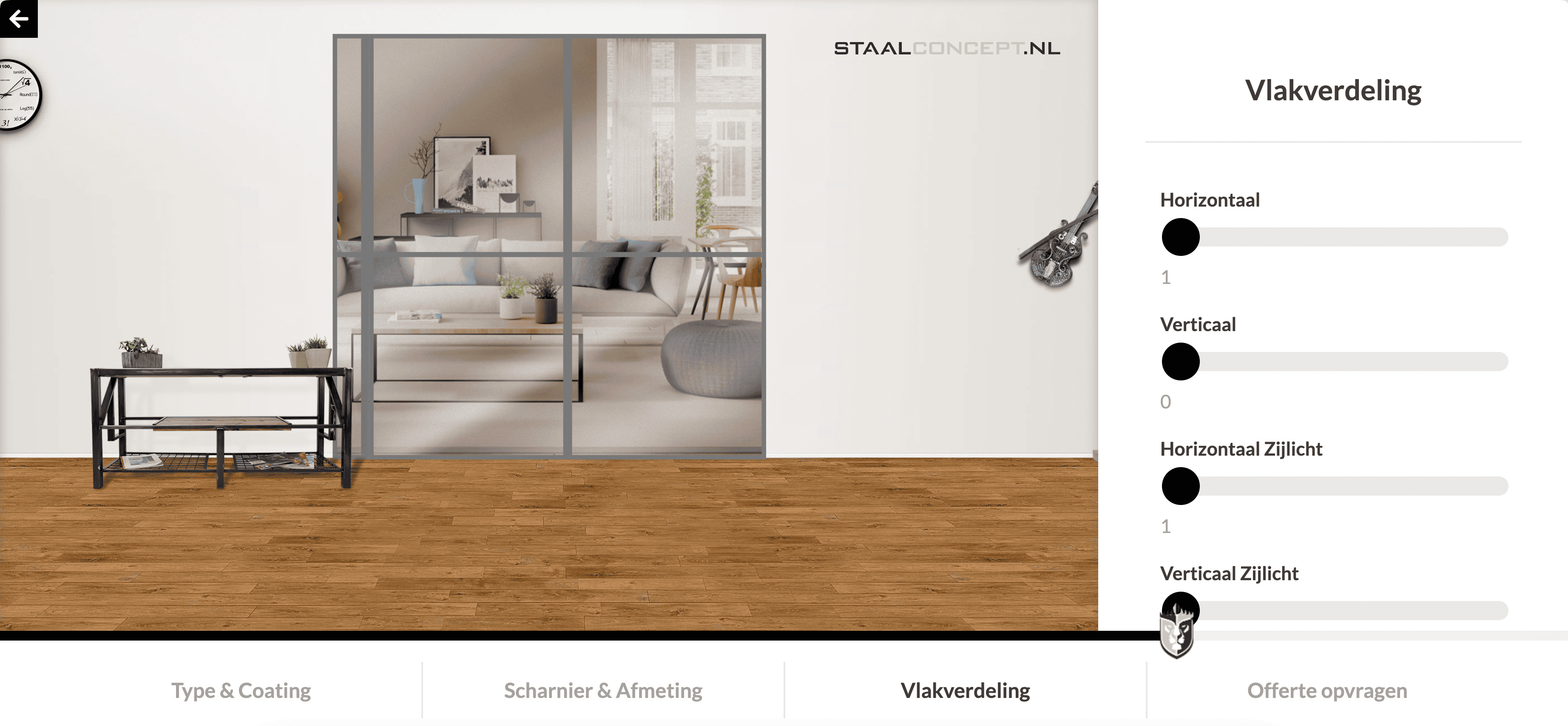Online configurator van Staalconcept voor een stalen vlakverdeling in een interieur